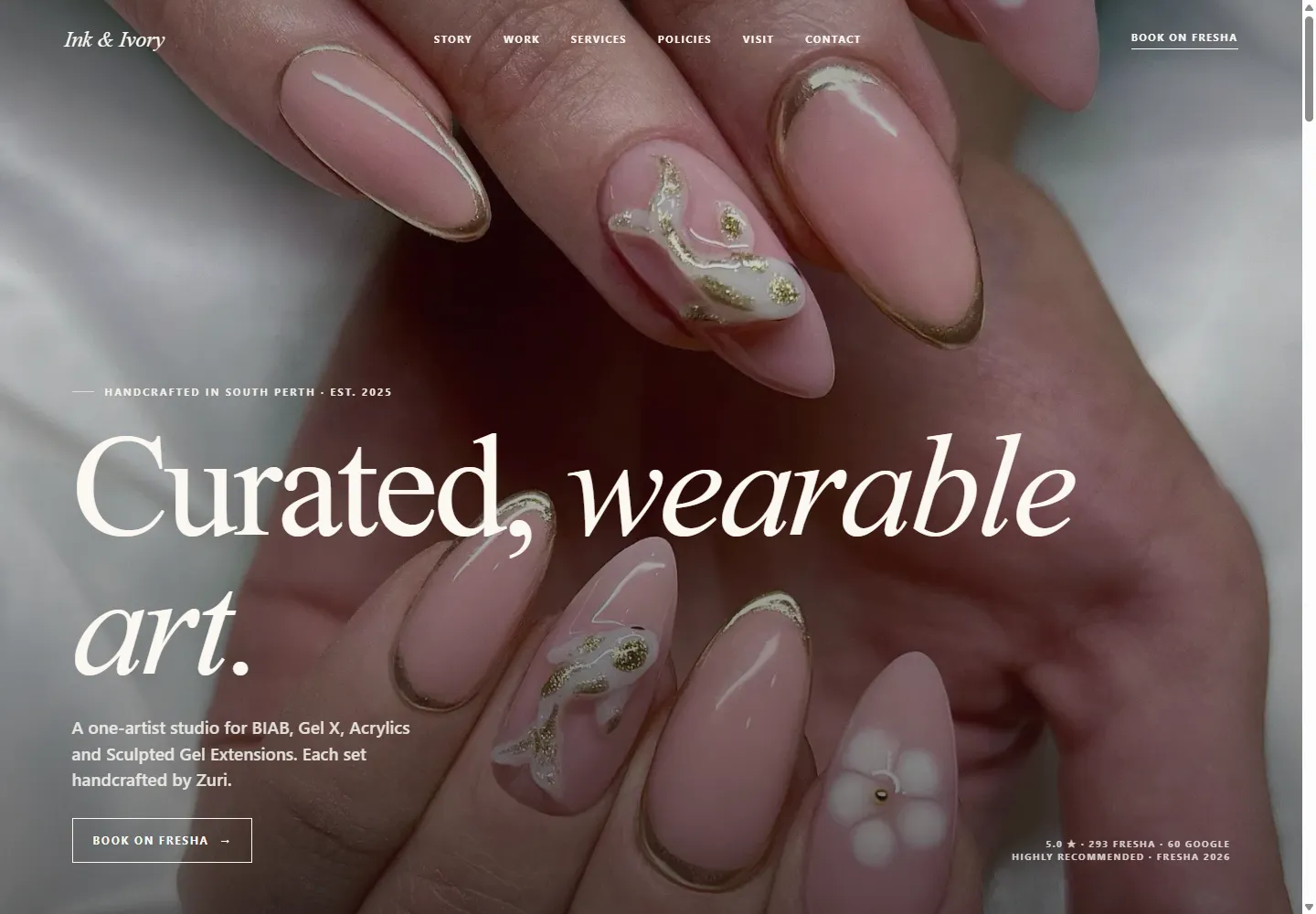 Full page capture of the shipped Ink and Ivory Artistry website