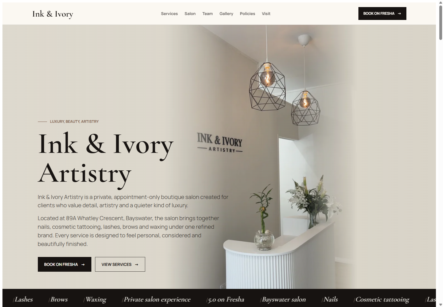 Ink and Ivory Artistry website screenshot